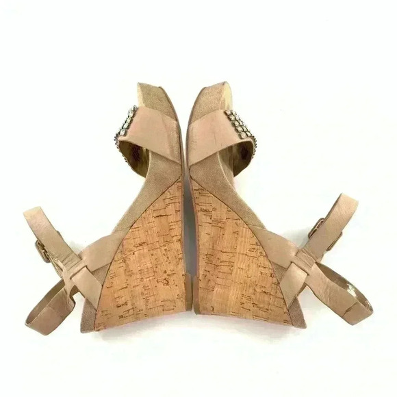 Nine West womens heels size 6.5 SusantJ taupe leather gem platform wedges - Picture 6 of 13